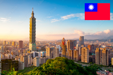 台湾の高層建築と台湾国旗